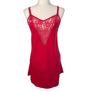 Vintage 90s Y2K Victoria's Secret Gold Label Red Lace Sheer V-neck Slip Nightie